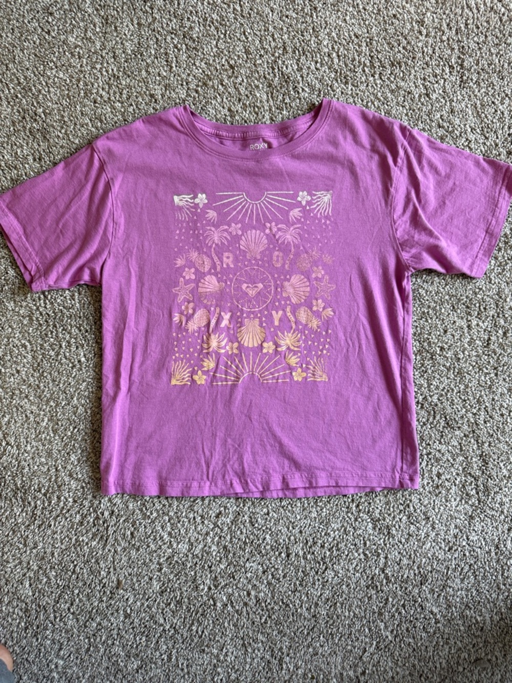 Roxy Girls' Purple-Pink Short Sleeve Graphic Tee